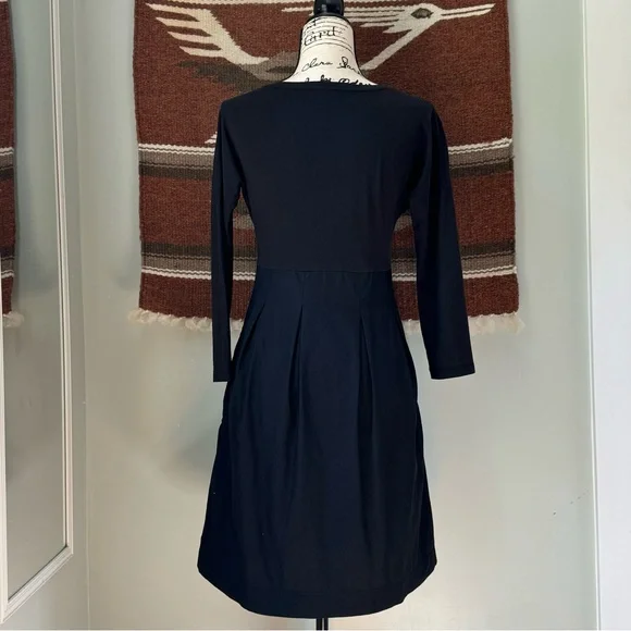 COS Pleated Cotton Scoop Neck 3/4 Sleeve Dress - Picture 3 of 9
